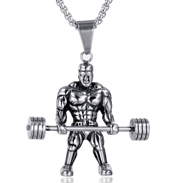 Simple Stainless Steel Barbell Pendant Necklace For Men Cast Style Fitness Jewelry Wholesale
