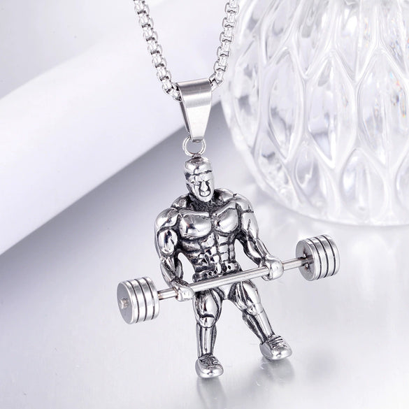Simple Stainless Steel Barbell Pendant Necklace For Men Cast Style Fitness Jewelry Wholesale