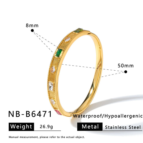 Simple Stainless Steel Bracelet With Geometric Zircon Rhinestone Inlay And 18K Gold Vacuum Plating For Women
