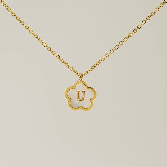 Simple Stainless Steel Fiveleaf Clover Letter Pendant Necklace With Polishing For Unisex