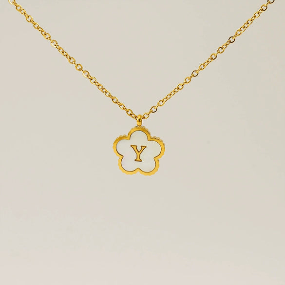 Simple Stainless Steel Fiveleaf Clover Letter Pendant Necklace With Polishing For Unisex