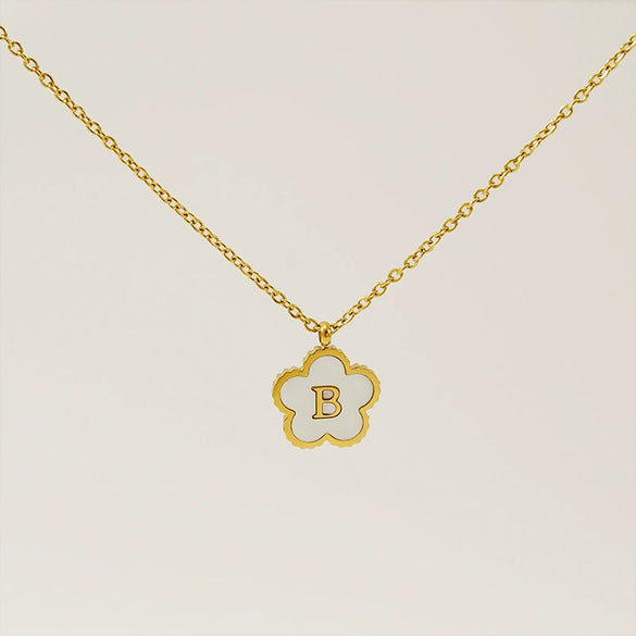 Simple Stainless Steel Fiveleaf Clover Letter Pendant Necklace With Polishing For Unisex