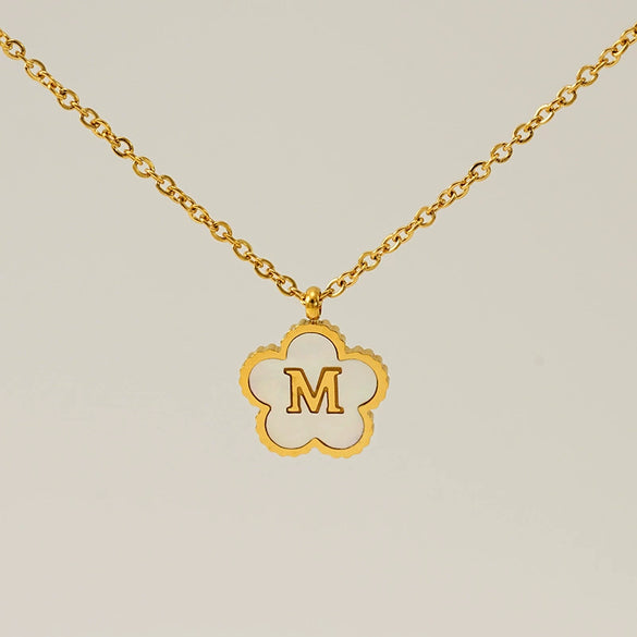 Simple Stainless Steel Fiveleaf Clover Letter Pendant Necklace With Polishing For Unisex