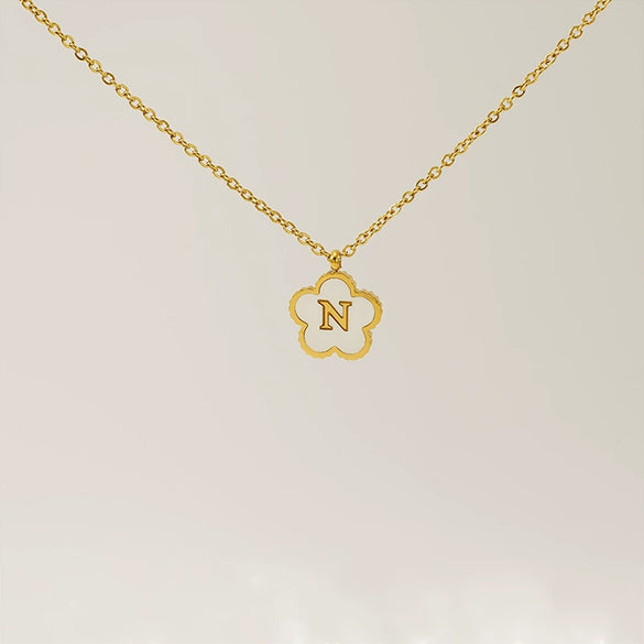 Simple Stainless Steel Fiveleaf Clover Letter Pendant Necklace With Polishing For Unisex