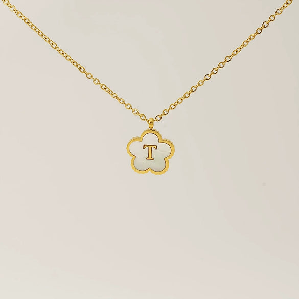 Simple Stainless Steel Fiveleaf Clover Letter Pendant Necklace With Polishing For Unisex