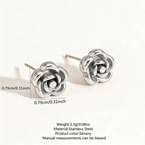 Simple Stainless Steel Floral Earrings And Necklace Set With Electroplated Finish Elegant Versatile Light Luxury Women's Accessories