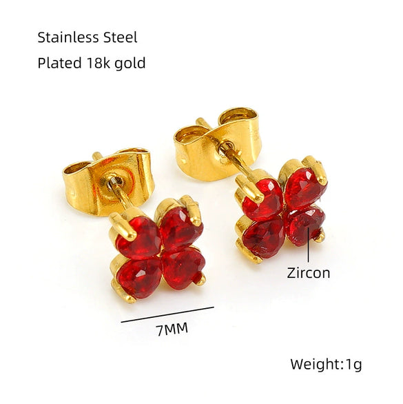 Simple Stainless Steel Flower Stud Earrings With Diamond Treatment For Women