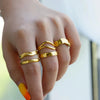 Simple Stainless Steel Geometric Opening Couple Ring Electroplated