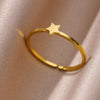 Simple Stainless Steel Geometric Opening Couple Ring Electroplated