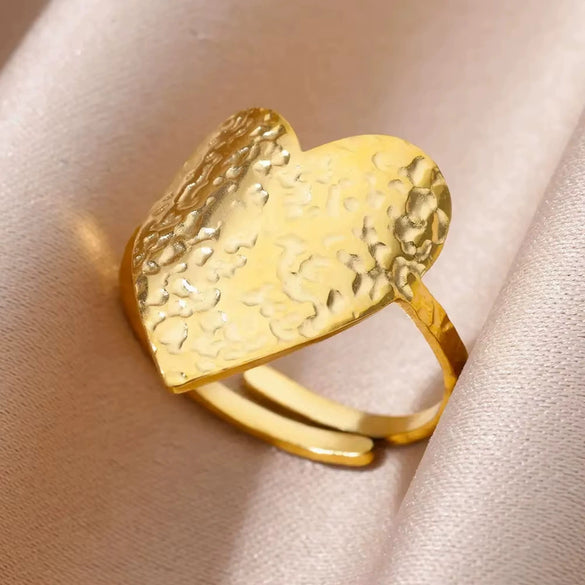 Simple Stainless Steel Geometric Opening Couple Ring Electroplated