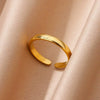 Simple Stainless Steel Geometric Opening Couple Ring Electroplated