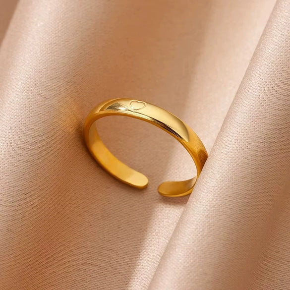 Simple Stainless Steel Geometric Opening Couple Ring Electroplated