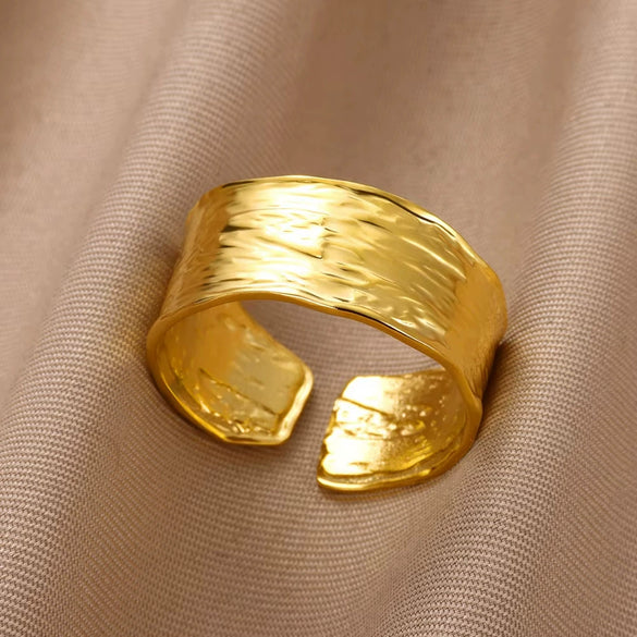 Simple Stainless Steel Geometric Opening Couple Ring Electroplated