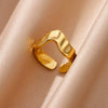 Simple Stainless Steel Geometric Opening Couple Ring Electroplated