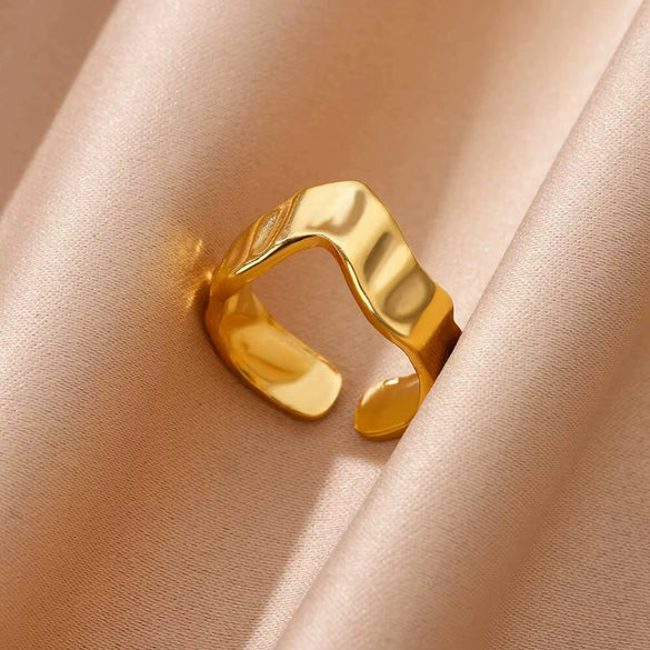 Simple Stainless Steel Geometric Opening Couple Ring Electroplated