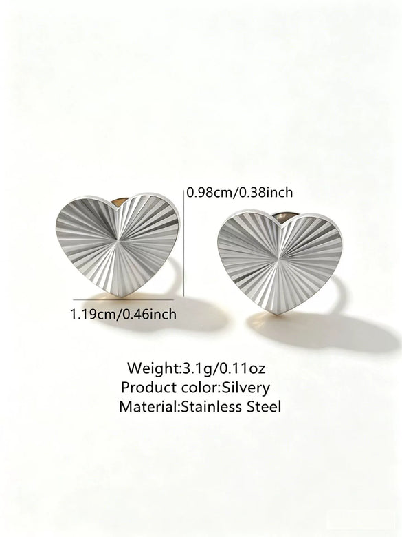 Simple Stainless Steel Heart Jewelry Set For Women With Electroplated Necklace Bracelet And Earrings