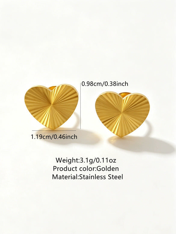 Simple Stainless Steel Heart Jewelry Set For Women With Electroplated Necklace Bracelet And Earrings