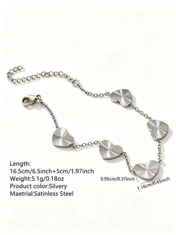 Simple Stainless Steel Heart Jewelry Set For Women With Electroplated Necklace Bracelet And Earrings