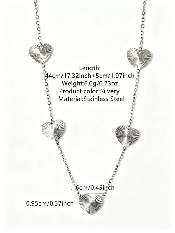 Simple Stainless Steel Heart Jewelry Set For Women With Electroplated Necklace Bracelet And Earrings