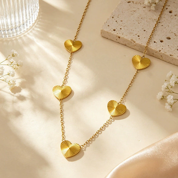 Simple Stainless Steel Heart Jewelry Set For Women With Electroplated Necklace Bracelet And Earrings