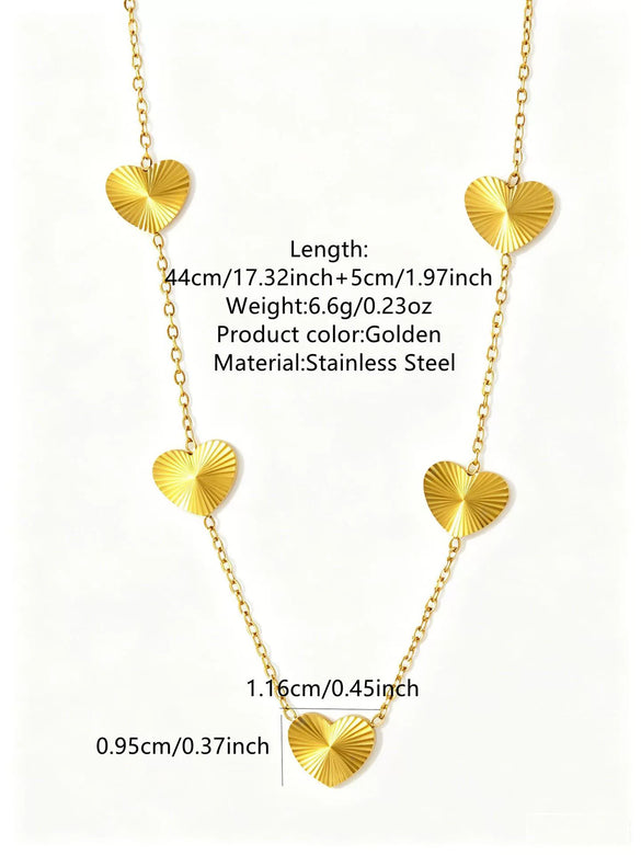 Simple Stainless Steel Heart Jewelry Set For Women With Electroplated Necklace Bracelet And Earrings
