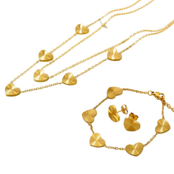 Simple Stainless Steel Heart Jewelry Set For Women With Electroplated Necklace Bracelet And Earrings