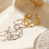 Simple Stainless Steel Hollow Five Leaf Flower Open Ring For Women With Electroplated Floral Design