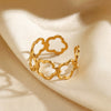 Simple Stainless Steel Hollow Five Leaf Flower Open Ring For Women With Electroplated Floral Design