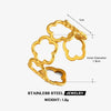 Simple Stainless Steel Hollow Five Leaf Flower Open Ring For Women With Electroplated Floral Design