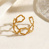 Simple Stainless Steel Hollow Five Leaf Flower Open Ring For Women With Electroplated Floral Design