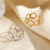 Simple Stainless Steel Hollow Five Leaf Flower Open Ring For Women With Electroplated Floral Design
