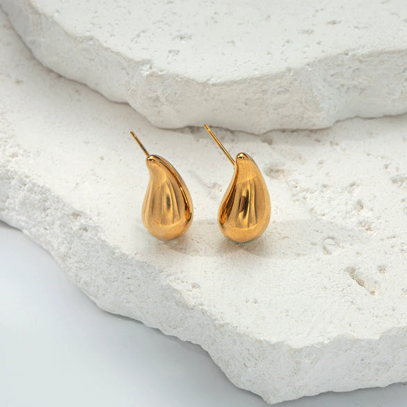 Simple Stainless Steel 14K Gold Plated Drop Earrings And Necklace Set For Women