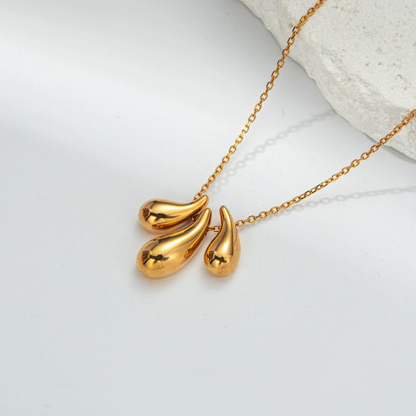 Simple Stainless Steel 14K Gold Plated Drop Earrings And Necklace Set For Women