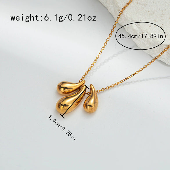 Simple Stainless Steel 14K Gold Plated Drop Earrings And Necklace Set For Women
