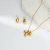 Simple Stainless Steel 14K Gold Plated Drop Earrings And Necklace Set For Women