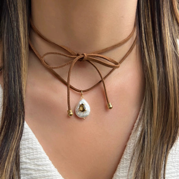 Simple Stainless Steel Necklace With Natural Baroque Pearl Zircon Geometric Pendant Electroplating