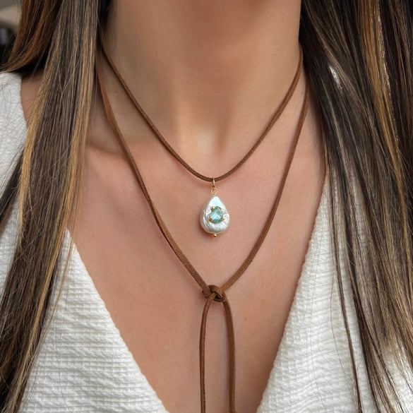 Simple Stainless Steel Necklace With Natural Baroque Pearl Zircon Geometric Pendant Electroplating
