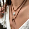 Simple Stainless Steel Necklace With Natural Baroque Pearl Zircon Geometric Pendant Electroplating