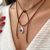 Simple Stainless Steel Necklace With Natural Baroque Pearl Zircon Geometric Pendant Electroplating