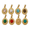 Simple Stainless Steel Oval Turquoise Totem Pendant Necklace For Women Electroplated Jewelry Accessories