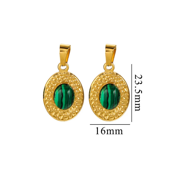 Simple Stainless Steel Oval Turquoise Totem Pendant Necklace For Women Electroplated Jewelry Accessories
