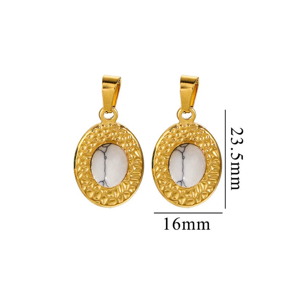 Simple Stainless Steel Oval Turquoise Totem Pendant Necklace For Women Electroplated Jewelry Accessories