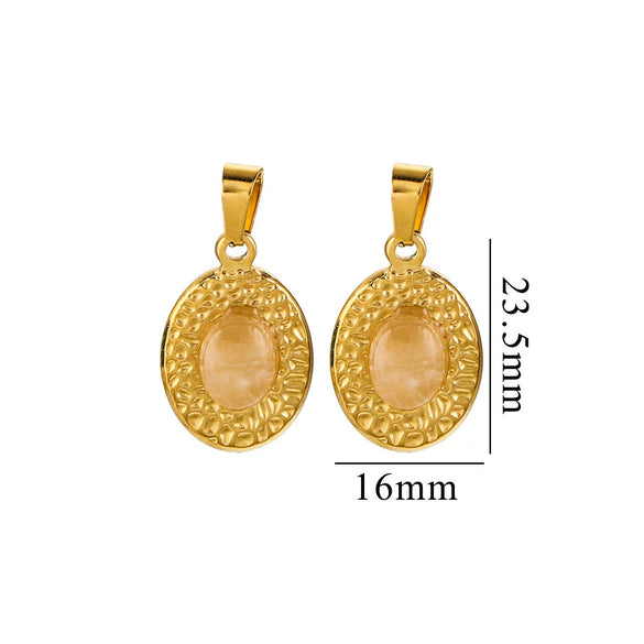 Simple Stainless Steel Oval Turquoise Totem Pendant Necklace For Women Electroplated Jewelry Accessories