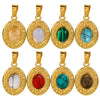 Simple Stainless Steel Oval Turquoise Totem Pendant Necklace For Women Electroplated Jewelry Accessories