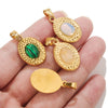 Simple Stainless Steel Oval Turquoise Totem Pendant Necklace For Women Electroplated Jewelry Accessories