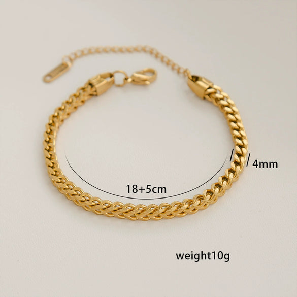 Simple Stainless Steel Rhombus Chain Bracelet Set For Unisex With 18K Gold Electroplating
