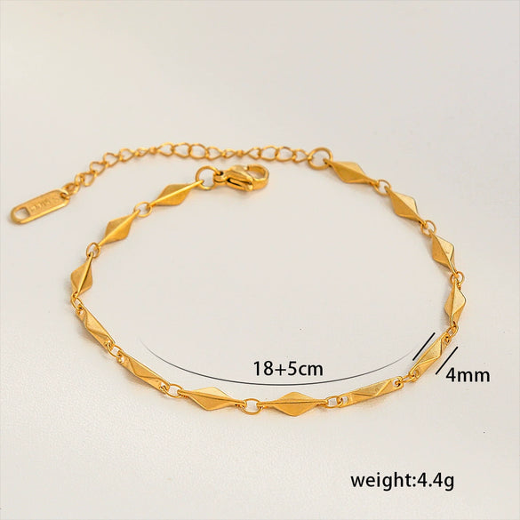 Simple Stainless Steel Rhombus Chain Bracelet Set For Unisex With 18K Gold Electroplating