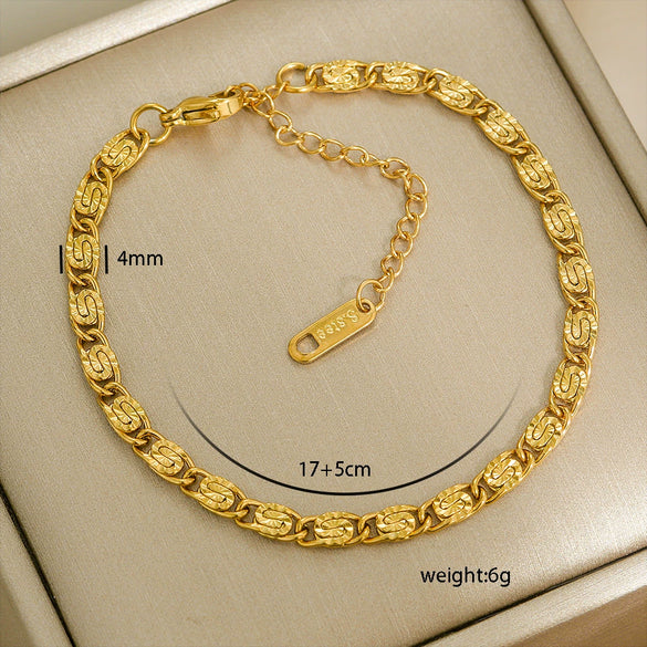 Simple Stainless Steel Rhombus Chain Bracelet Set For Unisex With 18K Gold Electroplating
