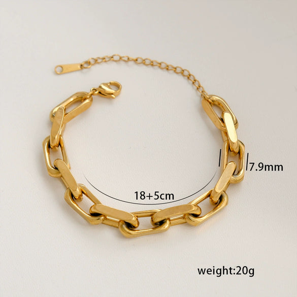 Simple Stainless Steel Rhombus Chain Bracelet Set For Unisex With 18K Gold Electroplating