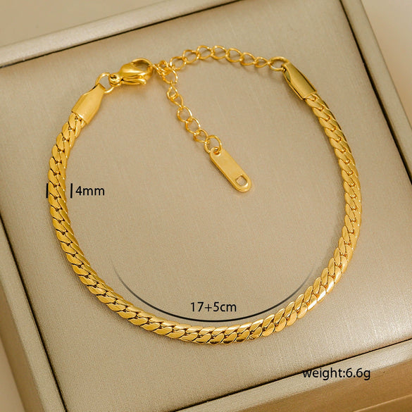 Simple Stainless Steel Rhombus Chain Bracelet Set For Unisex With 18K Gold Electroplating